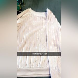pink fuzzy sweater!